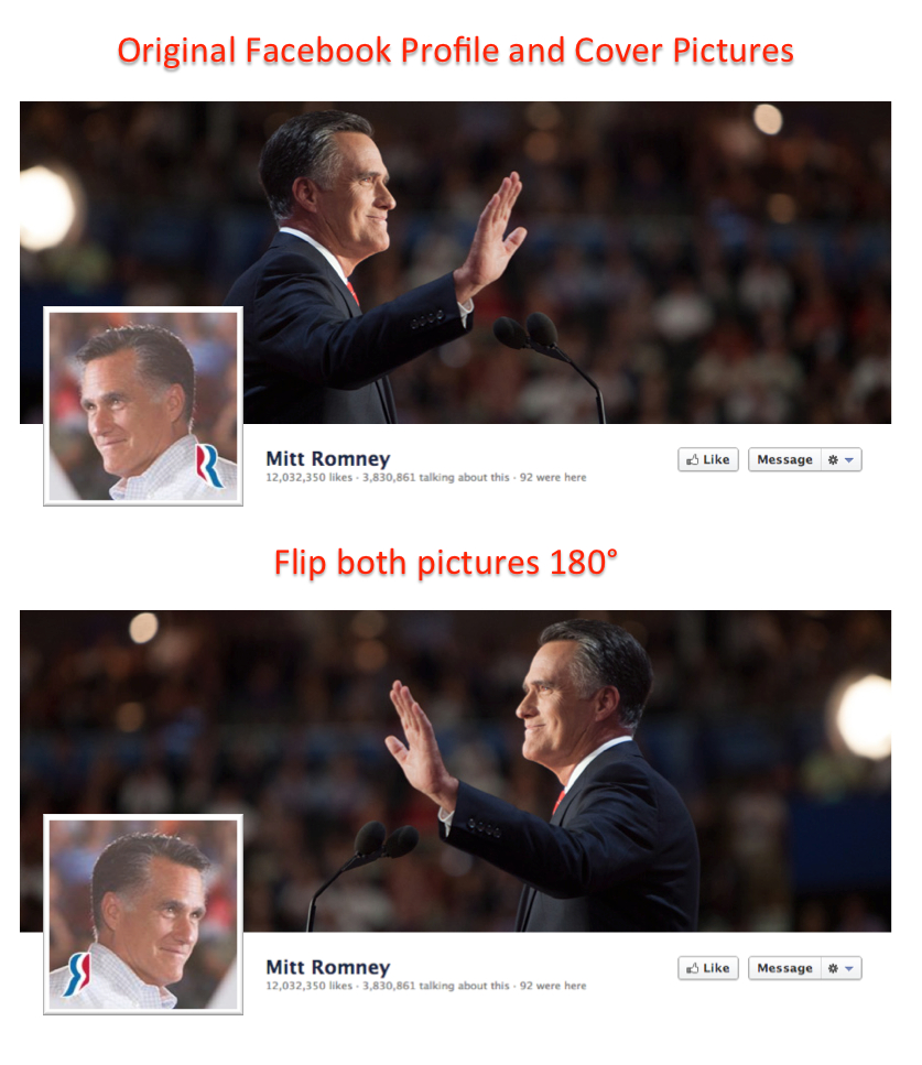 Flipping the elements of Mitt Romney's Facebook page we come away with a completely different impression.